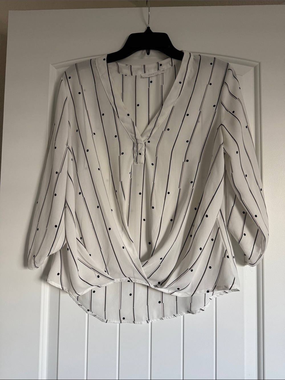 Lush Women’s White Polka Dot & Stripe Wrap Blouse